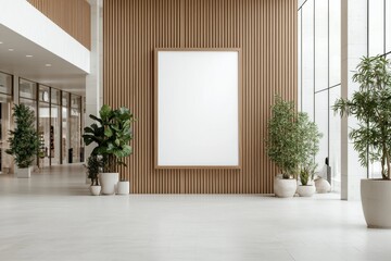 Showcase your creative vision with a blank white billboard screen in a high-end shopping mall lobby