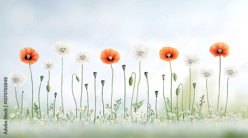 Aufkleber delicate pastel drawing of poppies with soft blended colors and gentle shading evoking a dreamy and 