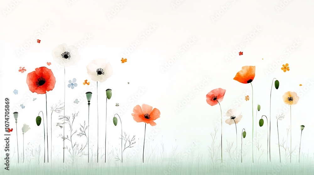 Poster Mesmerizing abstract of poppy flowers blending vibrant watercolor and dynamic ink textures creating a modern and visual experience
