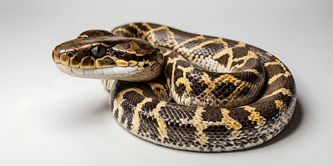 Obraz premium a coiled snake with various unique patterns and types, lying on a white background. Realistic view. created with generative AI