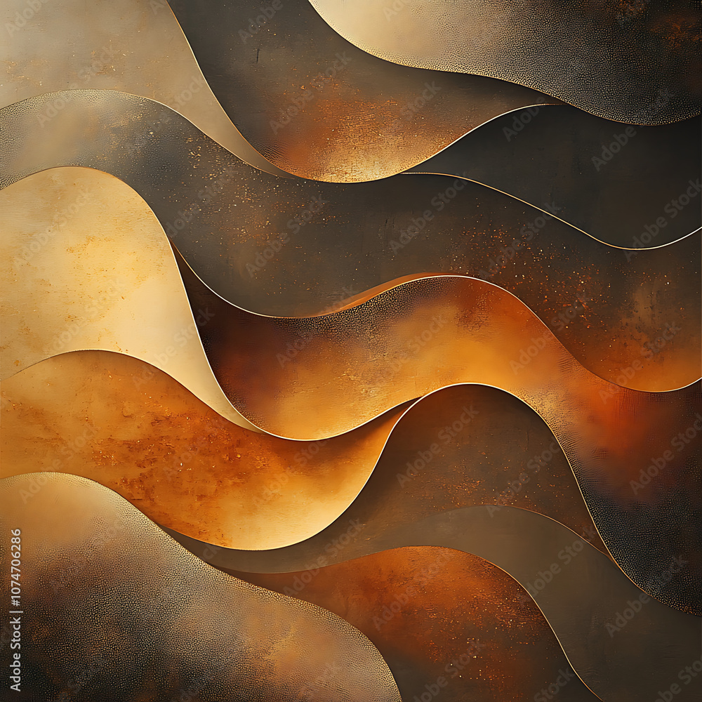 Poster abstract background featuring smooth flowing shapes in warm tones of gold, brown, and orange, creati