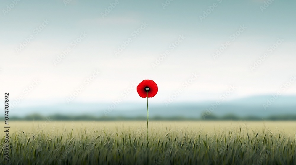 Aufkleber a single red poppy standing alone in a field representing the remembrance and honoring of soldiers s