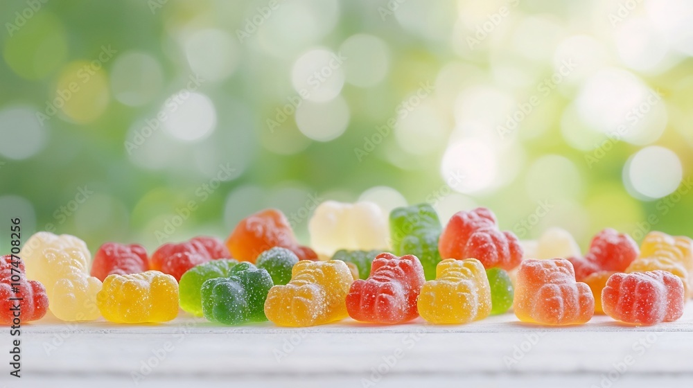 Leinwandbilder vibrant and tempting close up macro shot of an assortment of gummy bears highlighting their glossy s