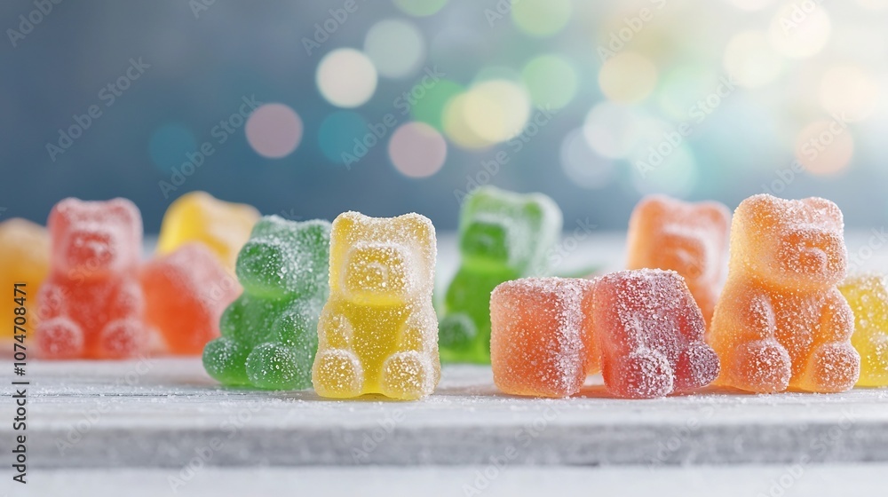 Aufkleber closeup of a cluster of colorful and vibrant gummy bears arranged together showcasing the intricate 