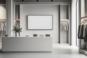 Showcase your brand with a white display screen in a luxury shopping center a perfect mockup for retail success