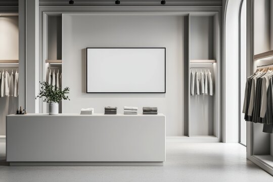 Showcase your brand with a white display screen in a luxury shopping center a perfect mockup for retail success
