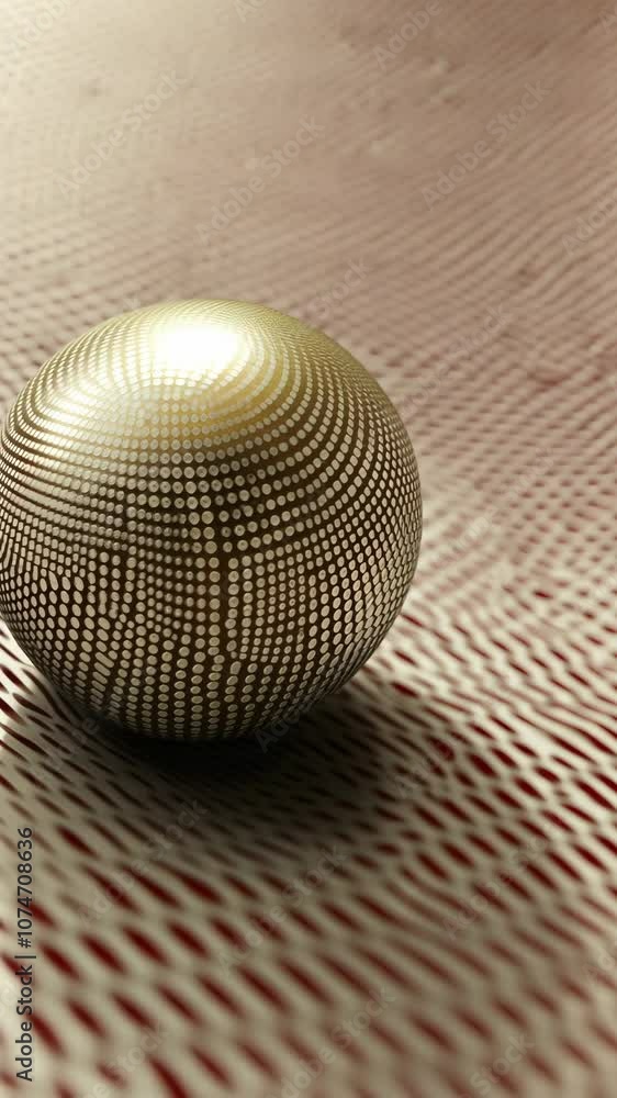 Poster a metallic sphere with a dotted pattern sits on a textured surface