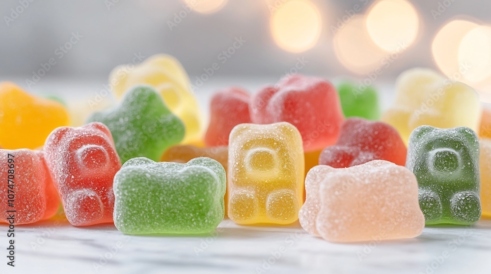 Leinwandbilder close up capture of colorful gummy bears highlighting their smooth shiny surface with a soft blurred
