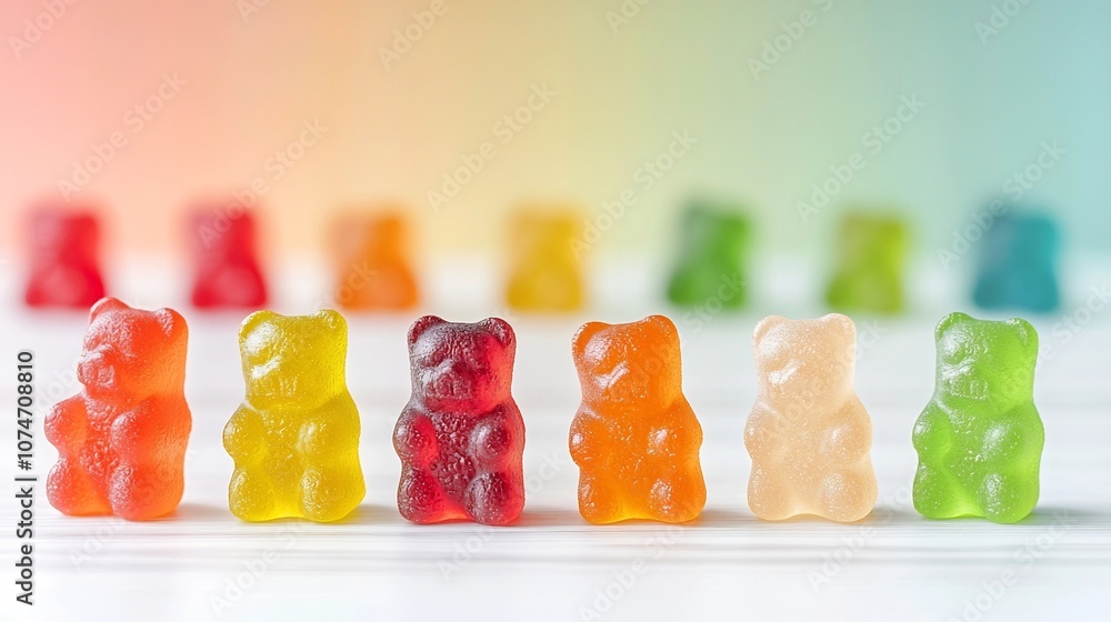 Leinwandbilder detailed closeup shot of a group of colorful and chewy gummy bear candies emphasizing their vibrant 