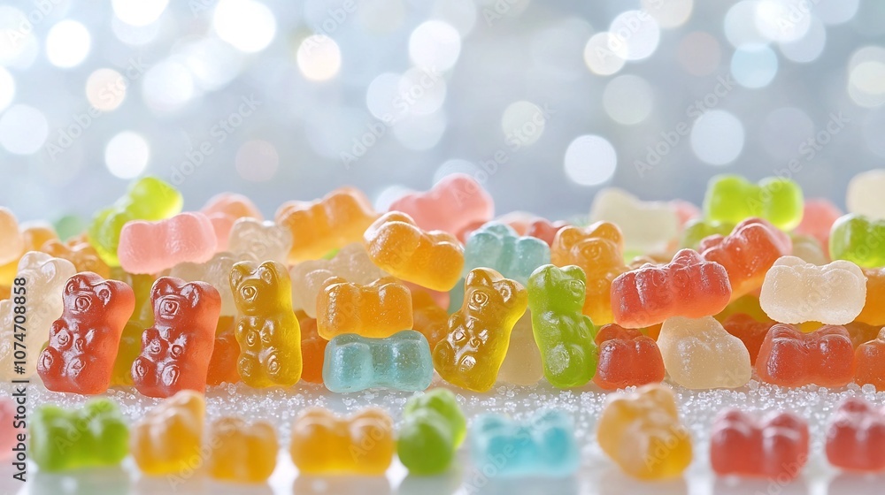 Aufkleber closeup of vibrant and colorful gummy bears capturing the intricate textures glossy surfaces and a b