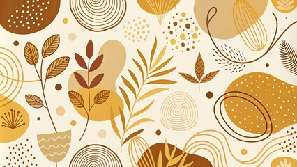 Abstract Autumnal Pattern with Organic Shapes and Leaf Motifs