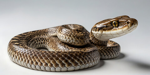 Obraz premium a coiled snake with various unique patterns and types, lying on a white background. Realistic view. created with generative AI