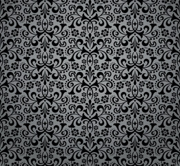 Flower pattern. Seamless gray and black ornament. Graphic vector background