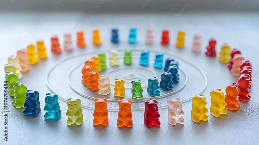 Aufkleber delightful spiral arrangement of colorful gummy bears in a playful and visually appealing layout cap