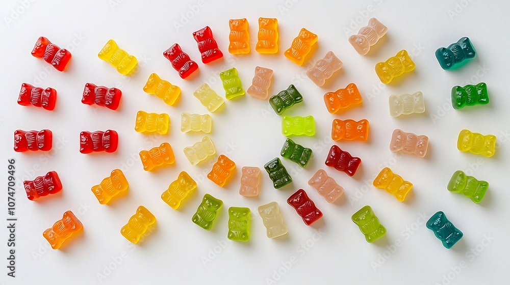 Leinwandbilder vibrant and colorful gummy bear spiral pattern arranged in a playful and geometric layout creating a
