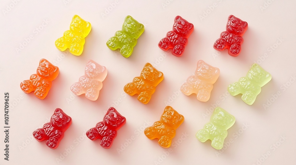 Fototapete vibrant and colorful gummy bear arrangement showcasing a captivating zigzag pattern with a playful a