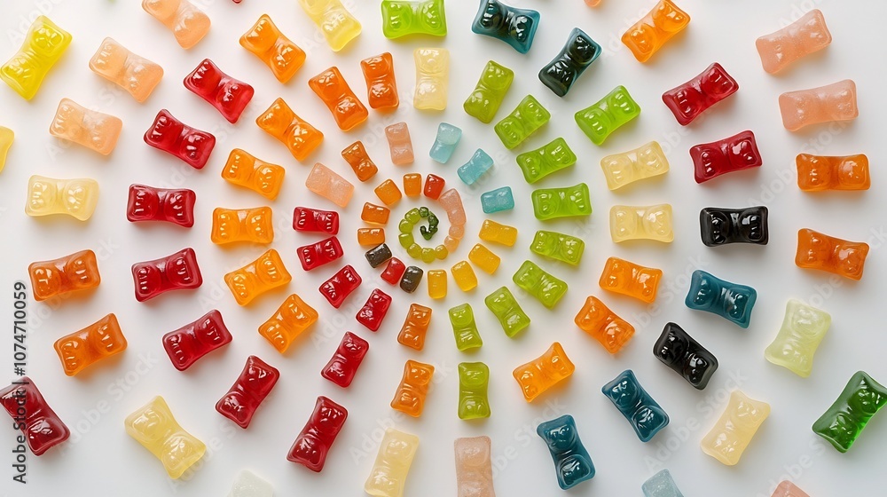 Leinwandbilder vibrant swirl of colorful gummy bears arranged in a captivating spiral pattern creating a playful an