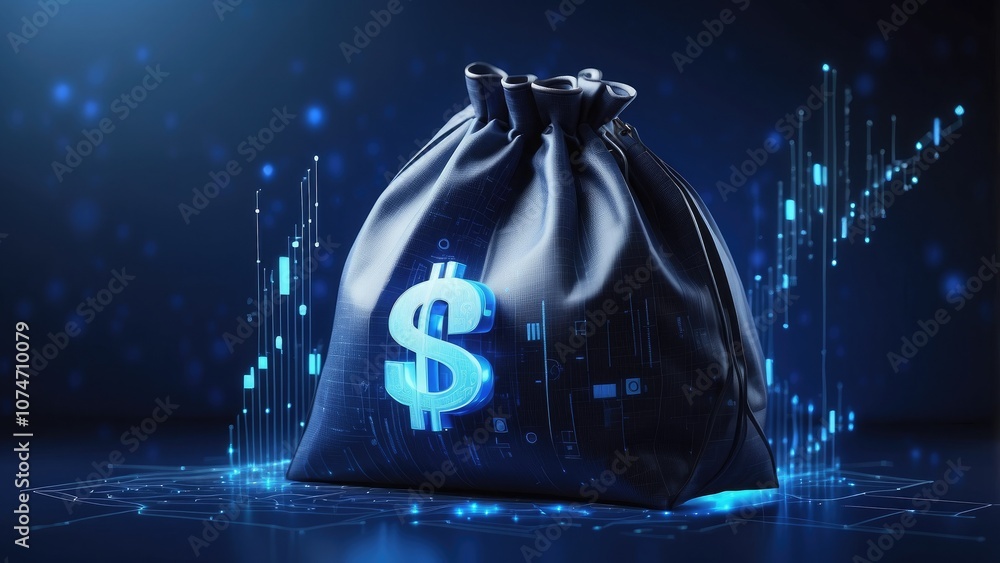 Poster ai financial transactions, portfolio management, fraud detection algorithms, digital blue moneybag w