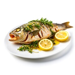healthy sea food dish cuisine isolated on white background