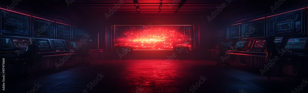 Aufkleber a dimly lit room with vibrant red lights and technological elements, creating an immersive, futurist