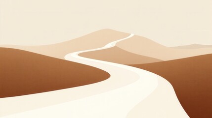 Abstract landscape with a winding road and hills.