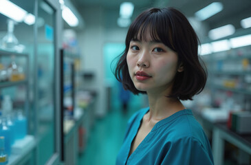 Fototapeta premium Young Woman with Confident Expression Working in Medical Laboratory