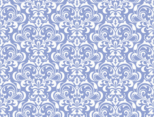 Fototapeta premium Floral pattern. Vintage wallpaper in the Baroque style. Seamless vector background. White and blue ornament for fabric, wallpaper, packaging. Ornate Damask flower ornament