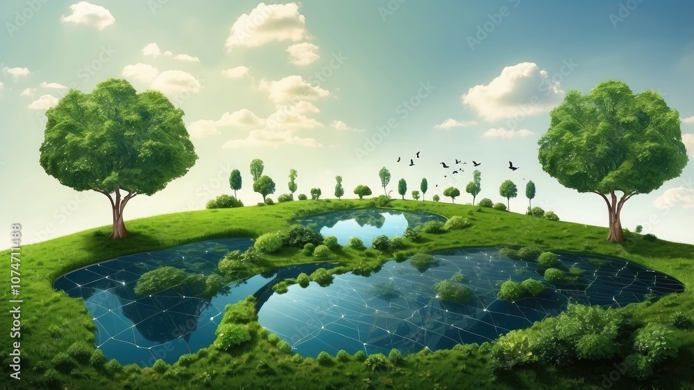 Poster it sustainability concept of green it computing. technology that uses less carbon. diversity in biod