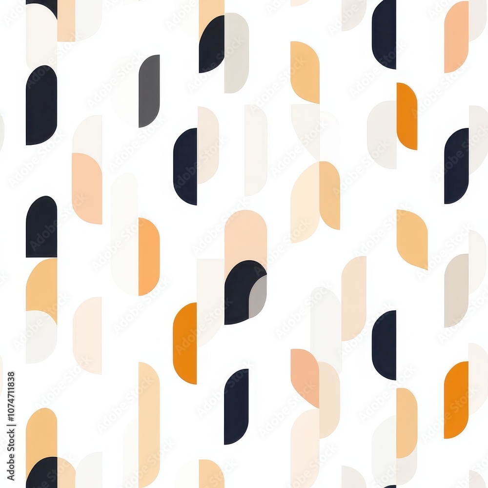 Poster a modern abstract pattern featuring elongated shapes in warm tones with contrasting dark accents on 