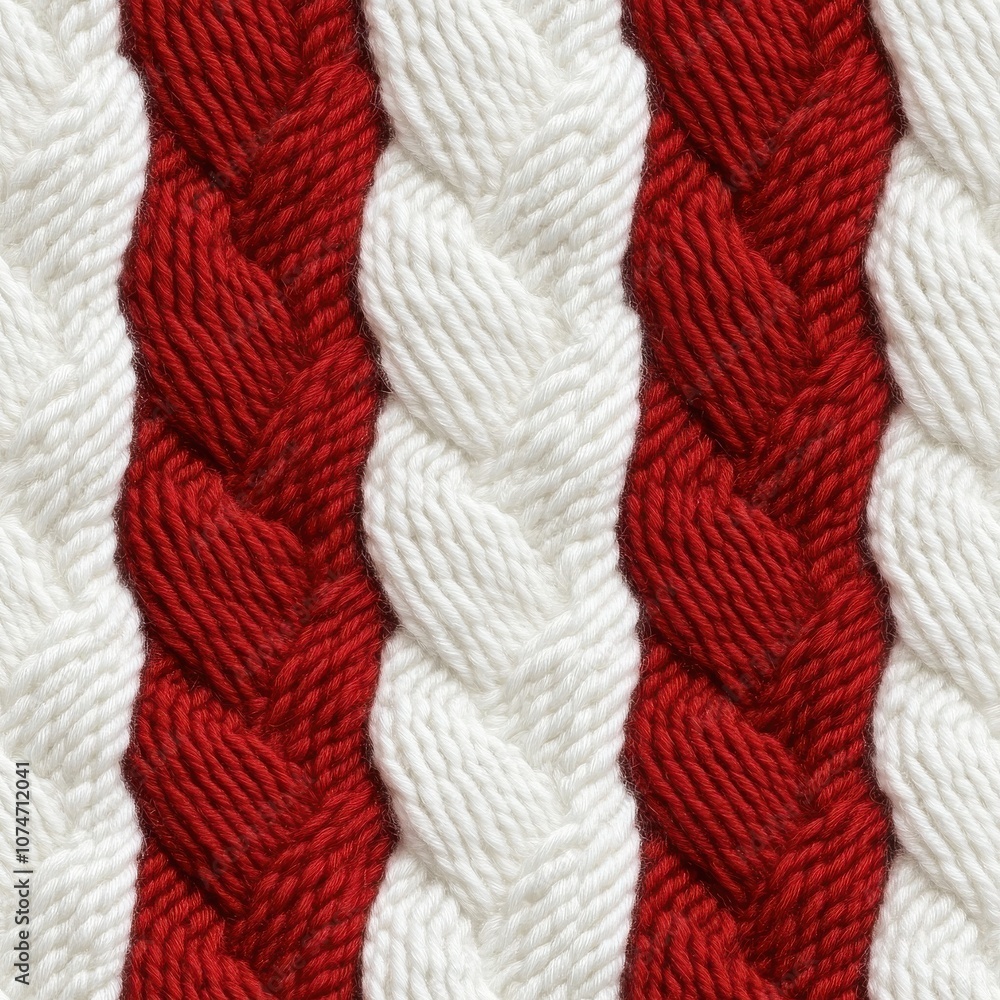 Poster a close-up of a braided textile pattern featuring alternating red and white colors, showcasing intri