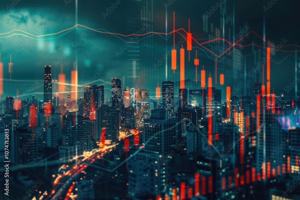 Poster urban nightscape with data visualization elements