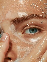 Fototapeta premium portrait of a woman wash her face with fresh water