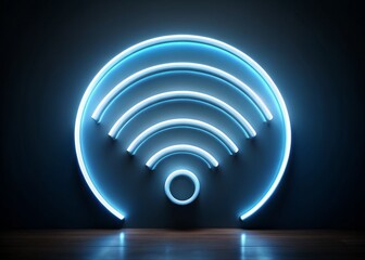 Neon Wifi Icon Animation Symbolizing Internet Access and Connectivity in a Dark Setting for Digital and Technology Themes