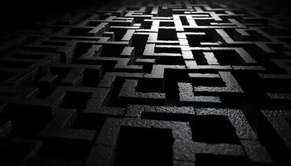 Art make up black maze puzzle isolated with white highlights, png