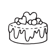 Birthday Cake linear illustration, icon on white background