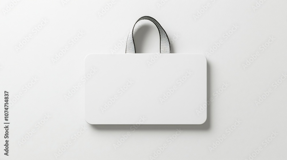 Poster rectangular label tag with clean minimalist design and rounded corners placed on a smooth white back