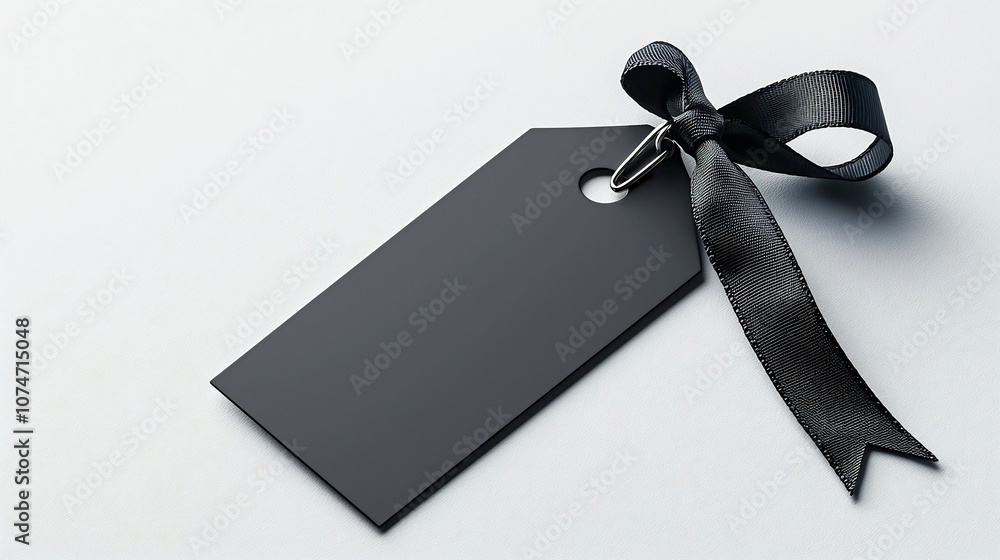 Poster Sleek and Minimalist Ribbon Style Label Tag with Secure Loop for Organized Attachment and Identification of Items in a Clean Elegant Setting