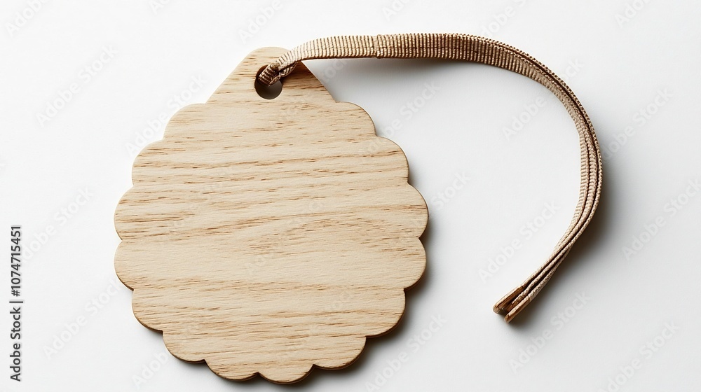 Poster scalloped circular tag with a finish and reinforced strap isolated on a white background for versati