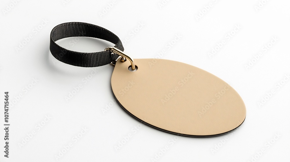 Leinwandbilder Elegant oval shaped tag with a smooth glossy surface and a secure strap attachment perfect for labeling branding or decorative purposes on various products or packaging
