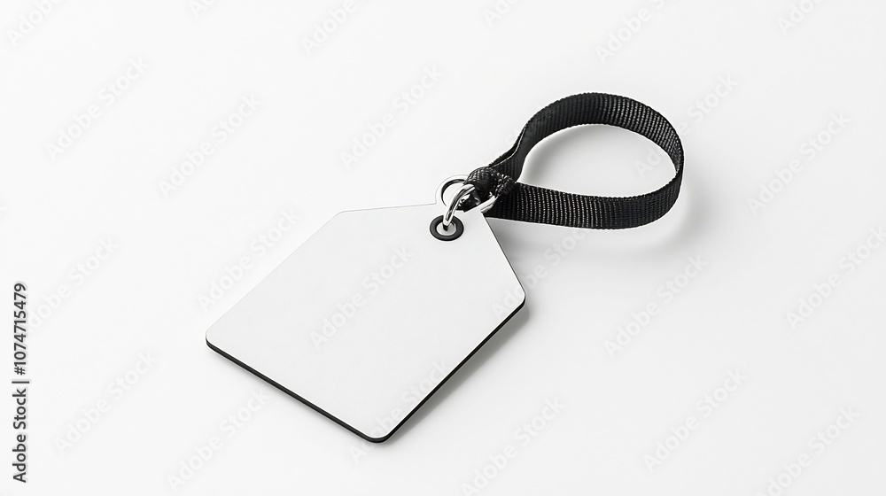 Poster Matte Finished Rounded Pentagon Shaped Label Tag with Durable Strap Isolated on White Background Ideal for Organized Product Identification and Tagging Solutions