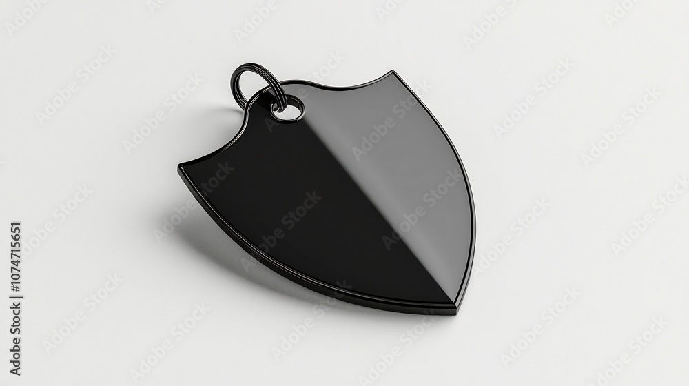 Fototapete A glossy shield shaped tag with a sturdy loop attachment designed for secure labeling and branding applications  The tag is positioned on a clean white background
