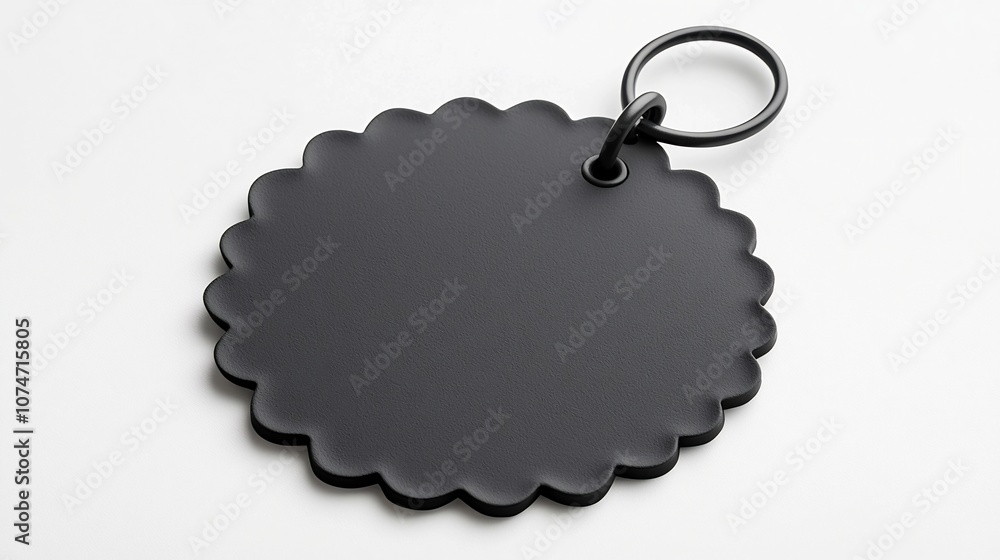 Poster Elegant and Premium Circular Tag with Scalloped Edges Matte Texture and Secure Loop Isolated on White Background for Sophisticated Item Labeling and Identification