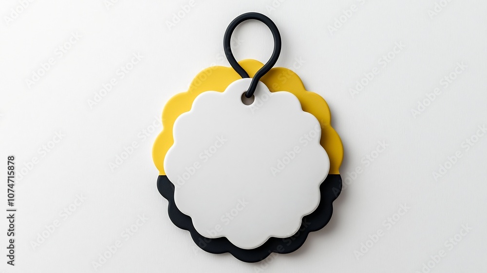 Fototapete Elegant circular tag with scalloped edges matte texture and secure loop isolated on a white background adding a touch of sophistication to item labeling and product branding