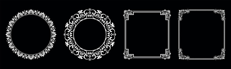 Set of decorative frames Elegant vector element for design in Eastern style, place for text. Floral black and white borders. Lace illustration for invitations and greeting cards.