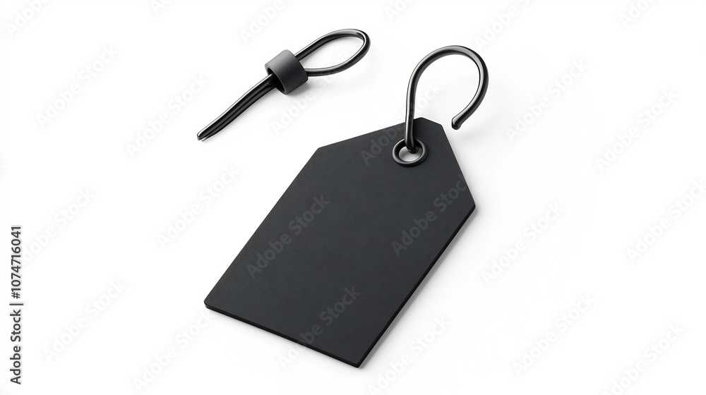 Fototapete Simple yet functional square tag with a matte surface and reinforced loop designed for organizational purposes and set against a clean white background