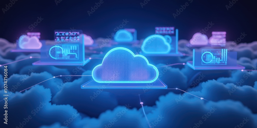 Poster futuristic cloud interface with data streaming visuals