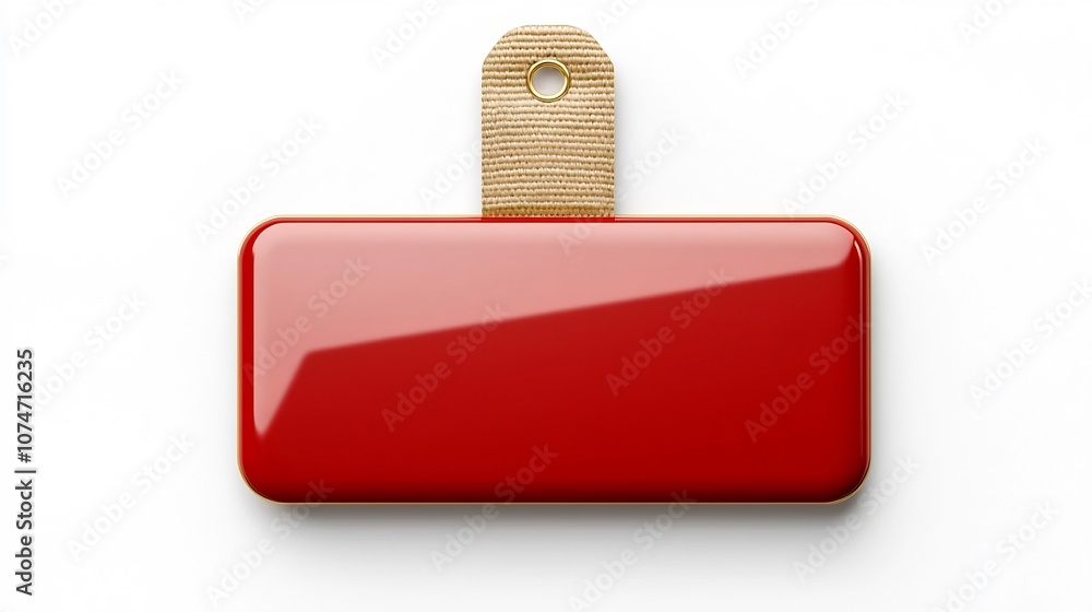 Poster rectangular luxury red and gold glossy tag with reinforced strap designed for premium packaging and 