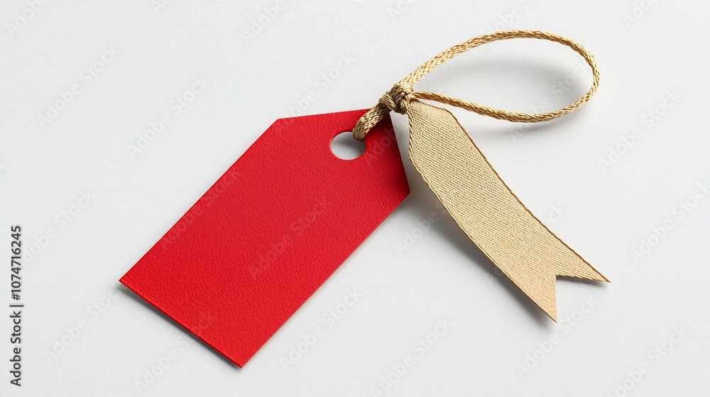 Fototapete elegant and sophisticated metallic red and gold ribbon shaped tag with a sleek finish and secure loo