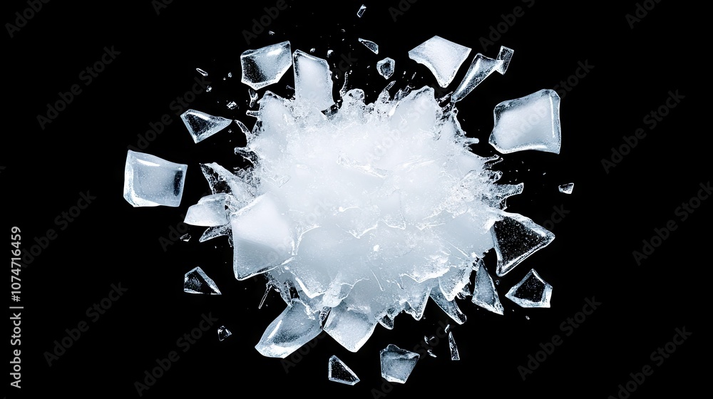 Poster erupting ice shards create a dynamic explosion of white and blue colors against a black backdrop in 