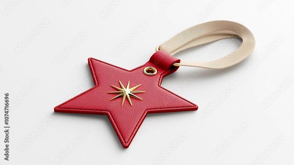 Leinwandbilder luxury red star shaped tag with golden accents featuring a smooth premium texture and secure strap i